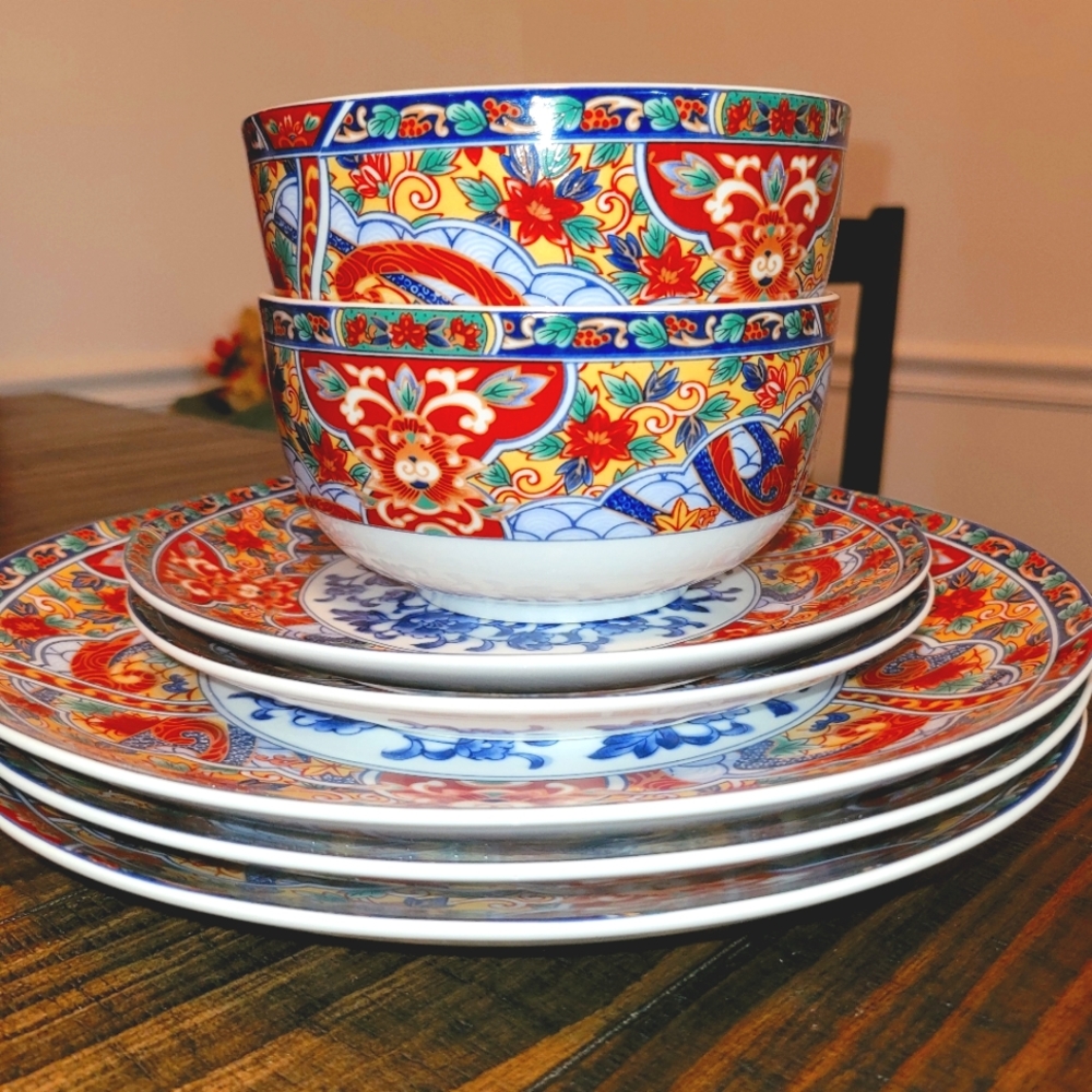 Imari Edo China | 7 Piece | Colorful Oriental Floral Design Dinnerware